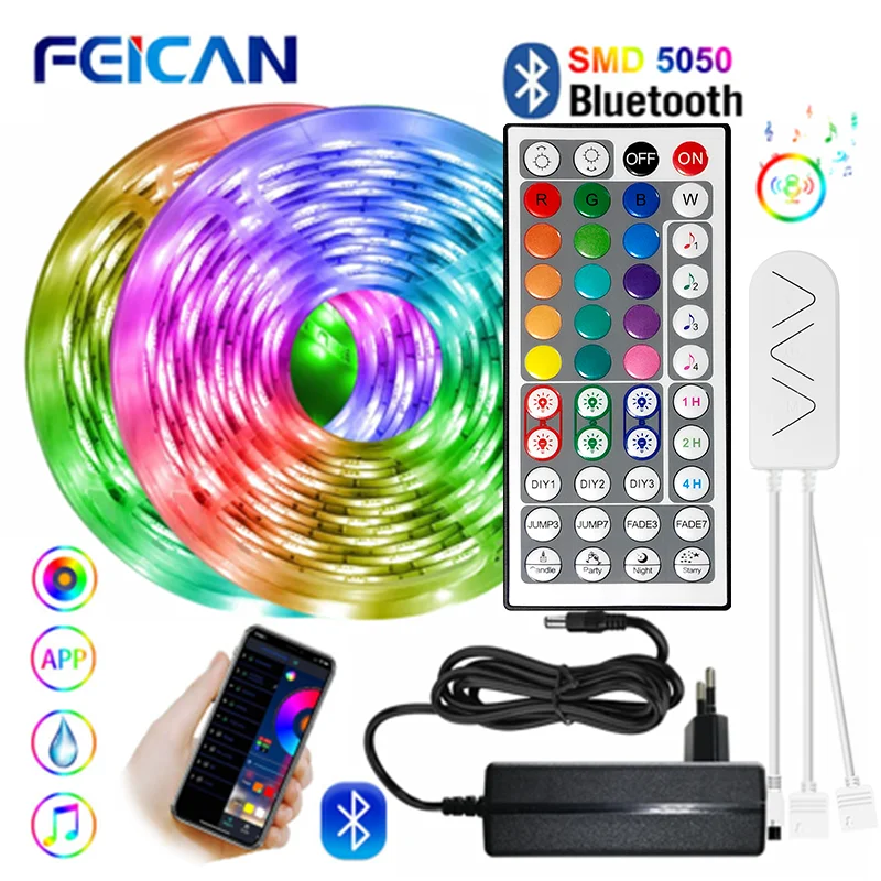 RGB Led Strip Light 12V SMD5050 5M 10M 15M 20M Smart Bluetooth Flexible Tape Lamp Remote Control Christmas Holiday Decoration