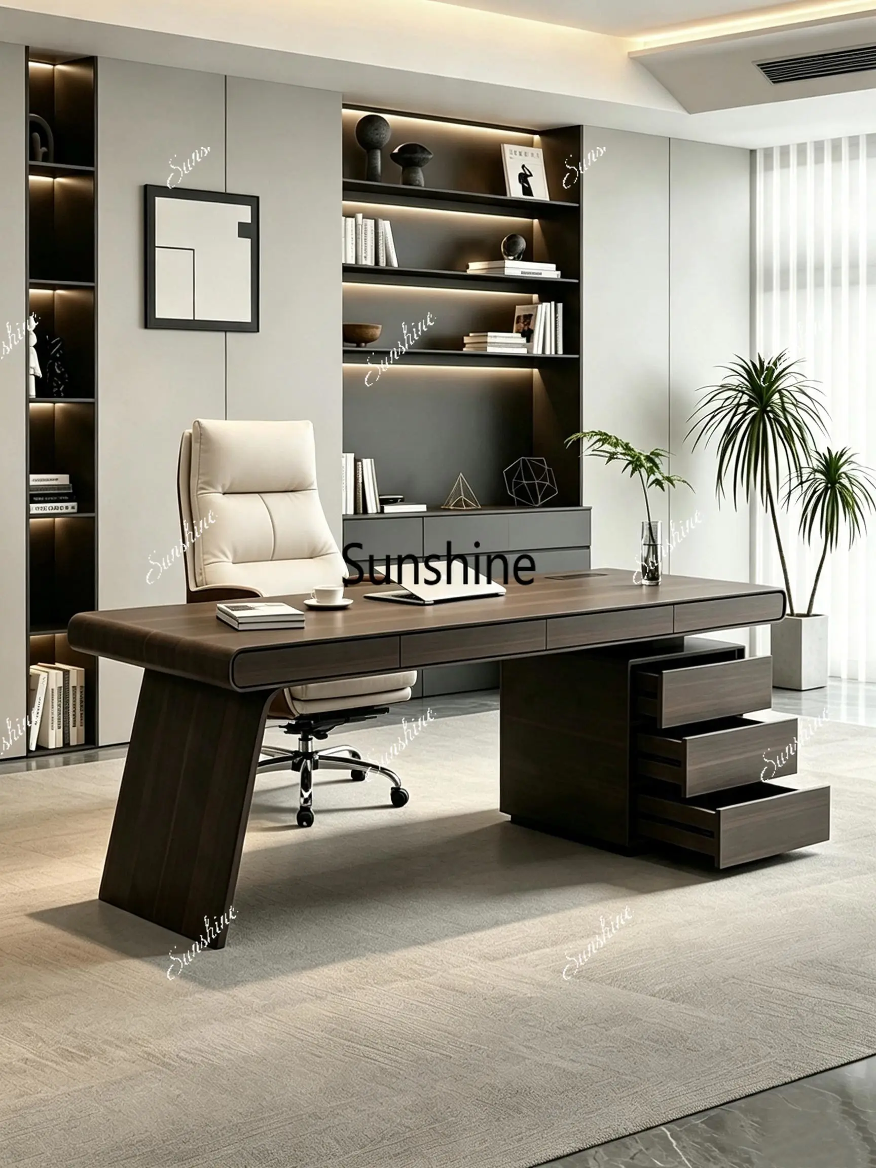 Italian minimalist office, home, light luxury modern minimalist design, computer desk