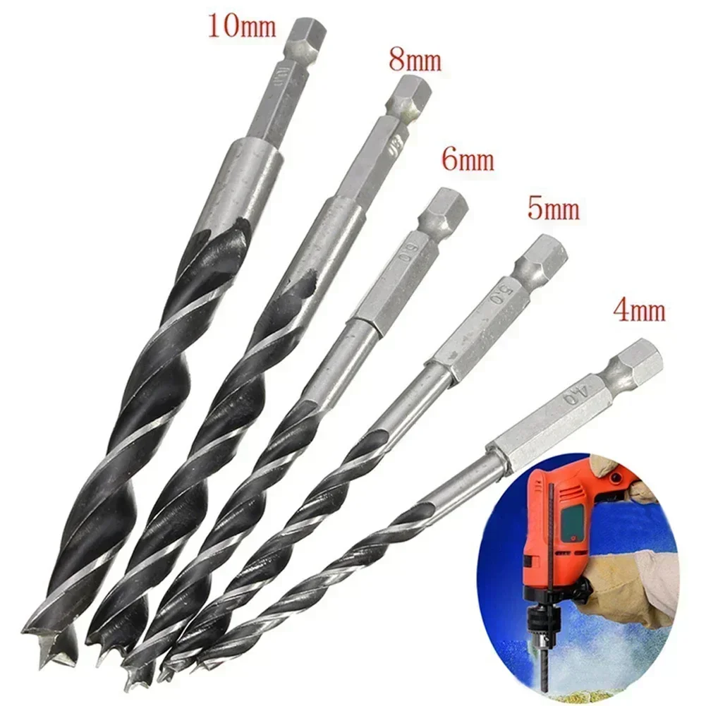 

5Pcs Hexagonal Handle Three Point Woodworking Drill Metal Drill Kit Countersink For Wood And Metal Drilling 4/5/6/8/10mm