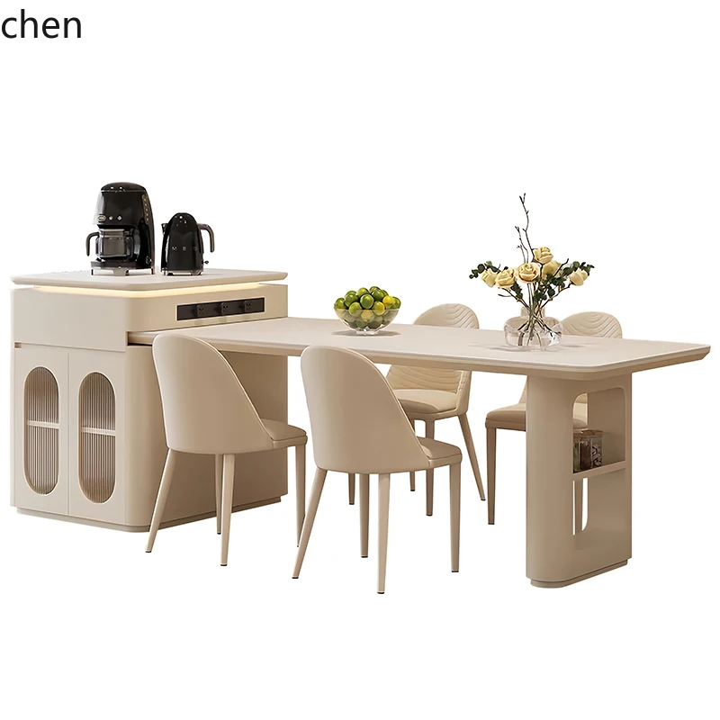 HT rock slab island dining table integrated sink retractable with induction cooker size apartment collapse