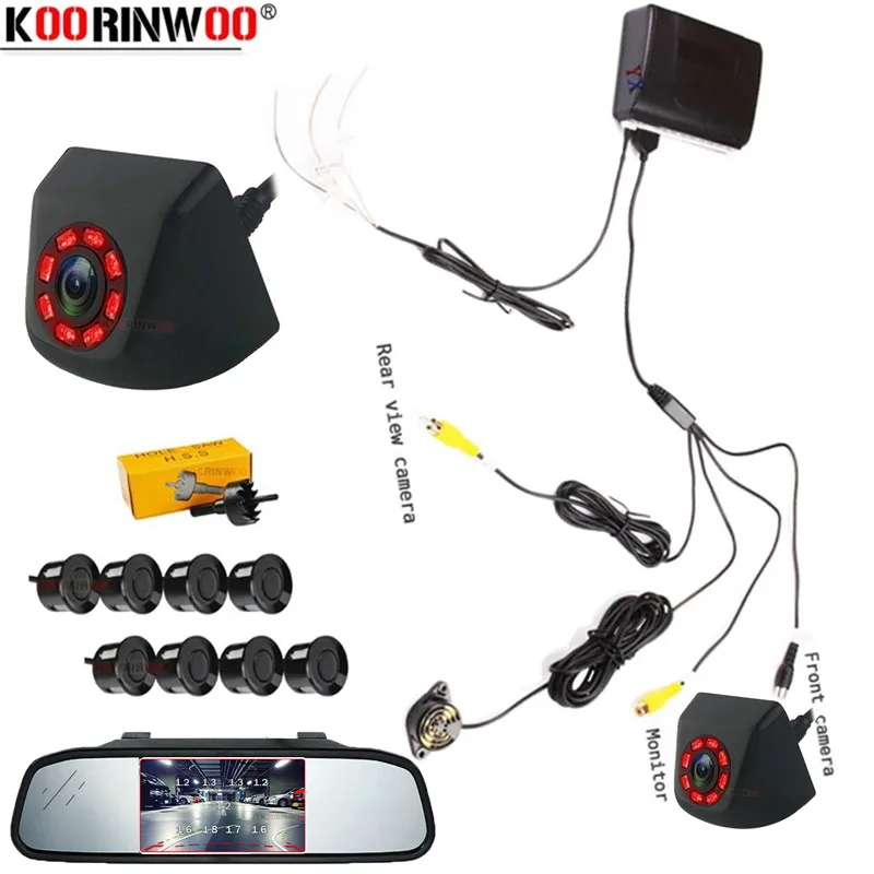 Koorinwoo Dual CPU Intelligent System For Cars Parking Sensor Parktronic 8 Dynamic Track Camera Mirror Image + Front Car Monitor