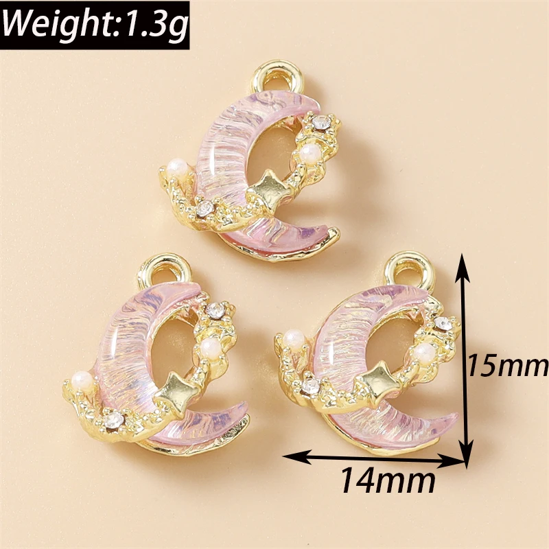 5 Stück 14 x 15 mm niedliche Kristall-Mond-Anhänger für die Herstellung von Ohrringen, Halsketten, Armbändern, DIY-Handwerk, Schmuckzubehör – Detail 1