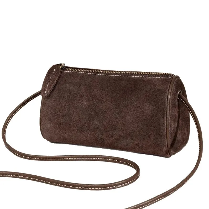 2026 new style Melard wind suede PU women's bag retro round cylinder matte business single shoulder cross-body bag Boston bag