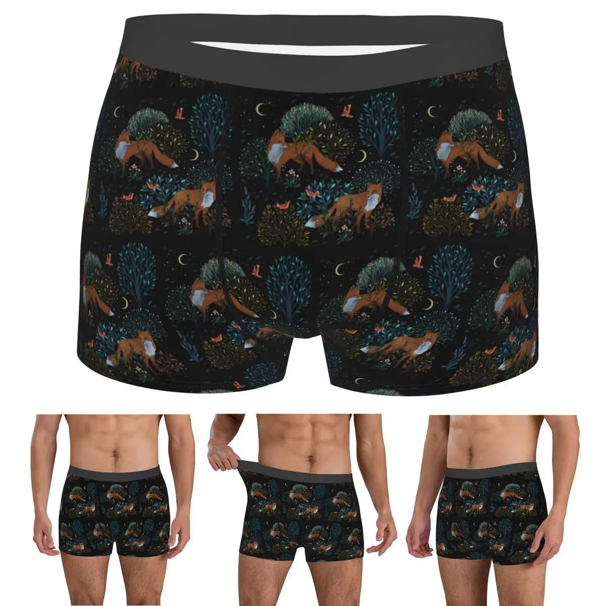 Boxer Underpants Shorts Forest Fox Panties Men's Breathable Underwear for Homme Man Boyfriend Gift