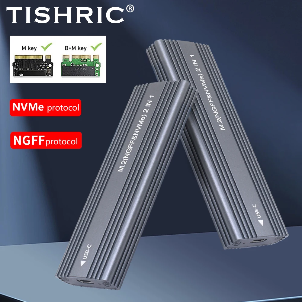 حافظة TISHRIC M2 SSD M.2 NVMe SATA بروتوكول SSD محول الضميمة 10Gbps USB3.1 USBC حافظة خارجية تدعم مفاتيح M وB&M للكمبيوتر الشخصي