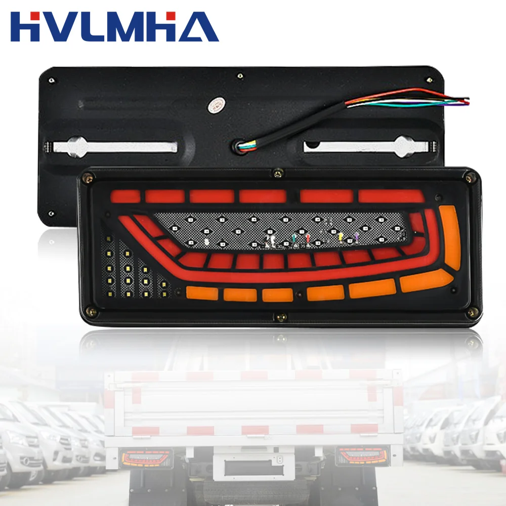 2PCS 12/24V Dynamic LED Truck Tail Light Turn Signal Rear Brake Lights Reverse Signal Lamp Trailer Lorry Bus Camper Caravan