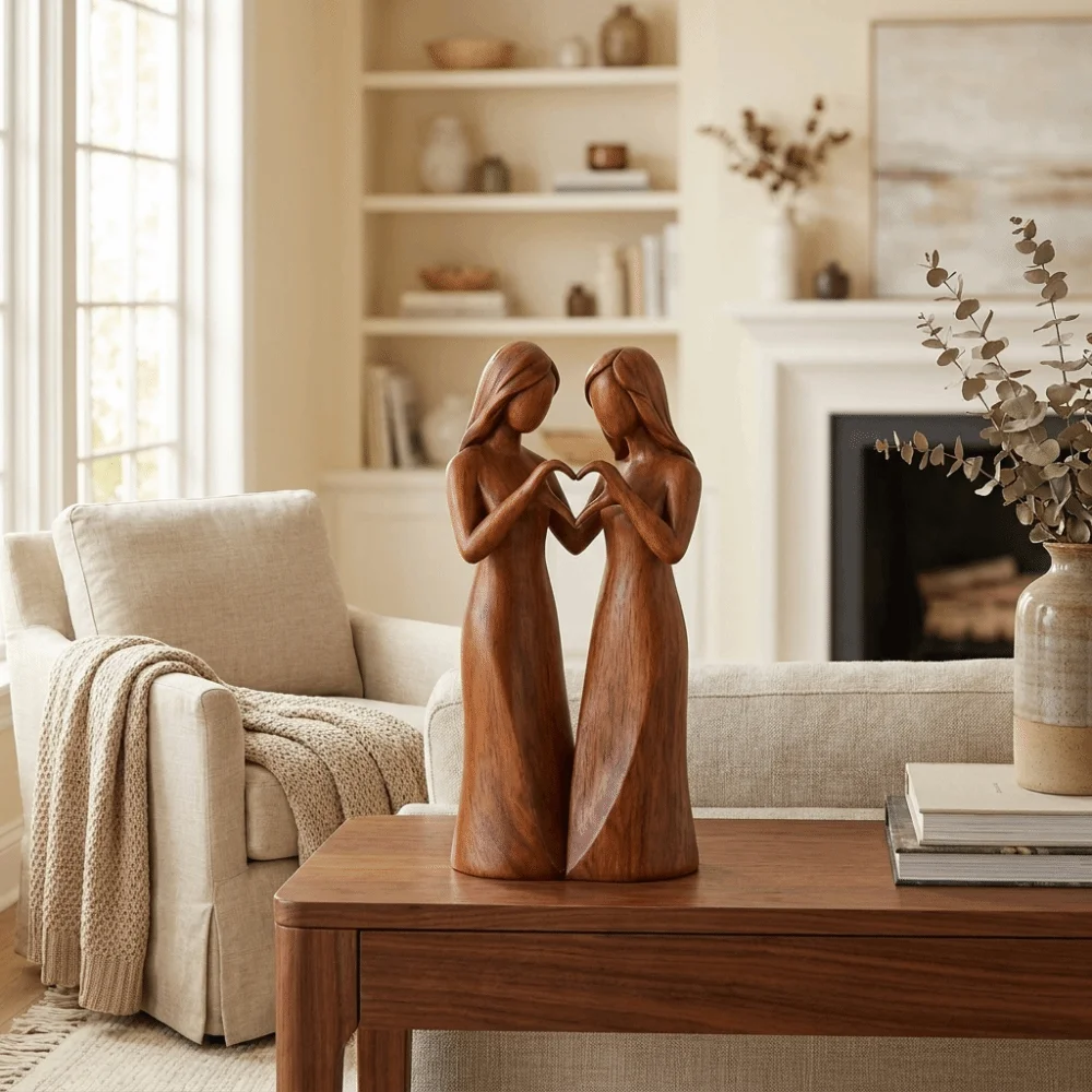 Funny Resin Sisters Figurine Cartoon Realistic Imitation Wood-carved Ornament Natural Texture Friendship Sculpture Courtyard
