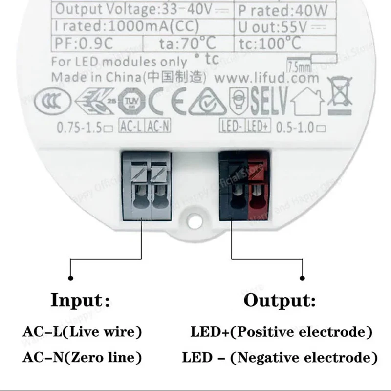 Lifud LED Driver 27-40V 33-40V 36V 250mA 300mA 350mA 450mA 500mA 750mA 1000mA LED Power Supply Transformer CE CB Certification