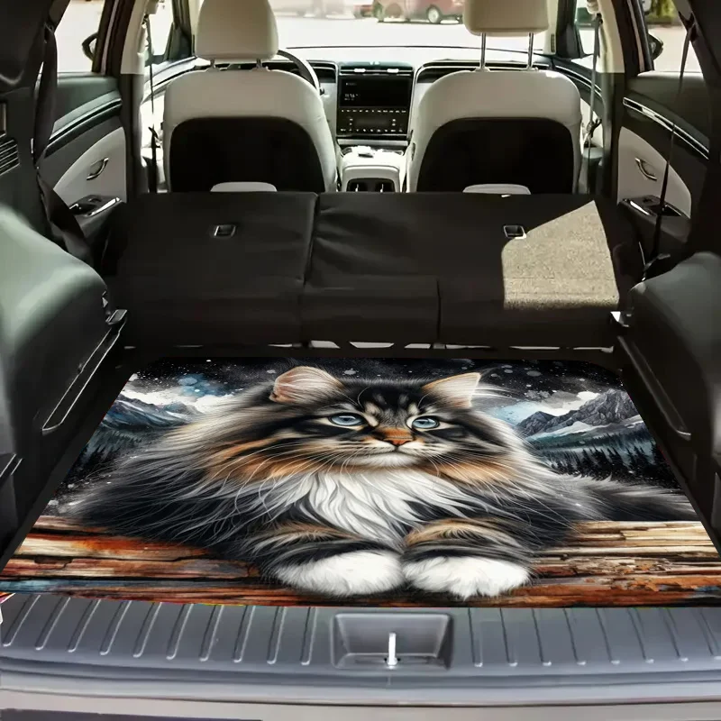 1pc Cat Pattern Printed Polyester Car Trunk Mat - Soft, Durable, Non-Slip, Machine Washable SUV And Car Cargo Liner, Easy-to-Cle
