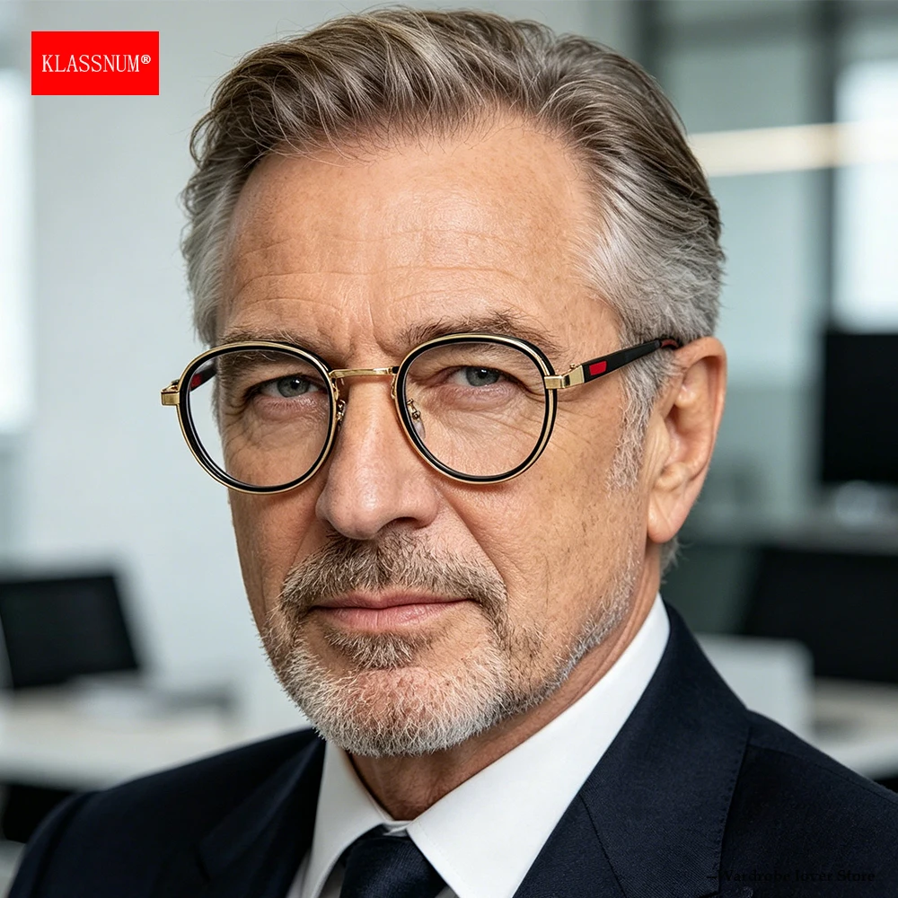 KLASSNUM Vintage Magnifying Glasses Man Reading Glasses for Men Clear Lens Anti Blue Light Glasses Plus+1.0+1.5+2.0+2.5+3.0+3.5
