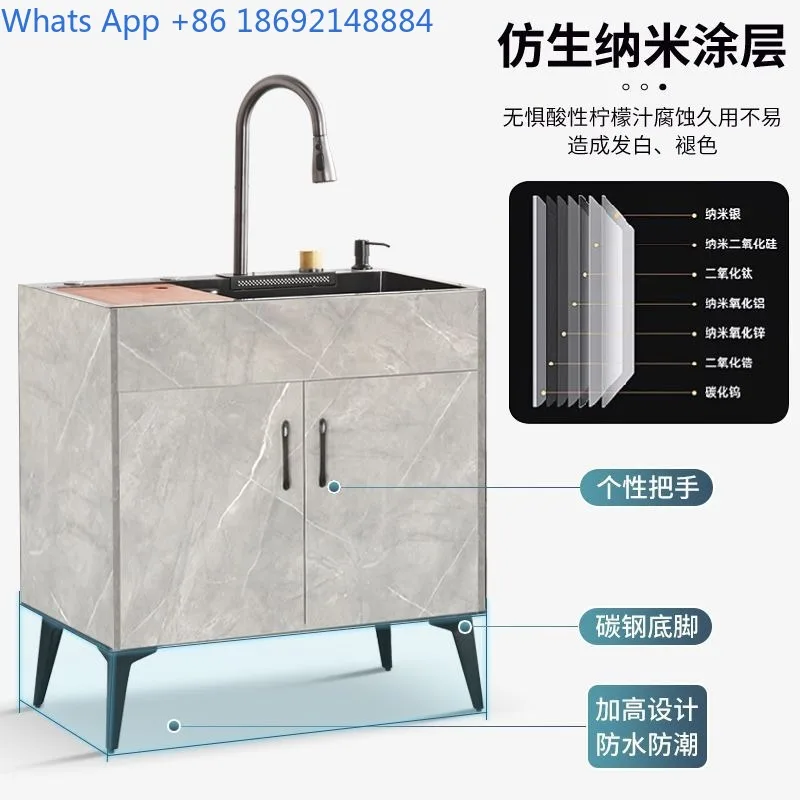 Kitchen Stainless Steel Sink Integrated Cabinet Dishwashing Basin Household Sink Simple Floor Cabinet