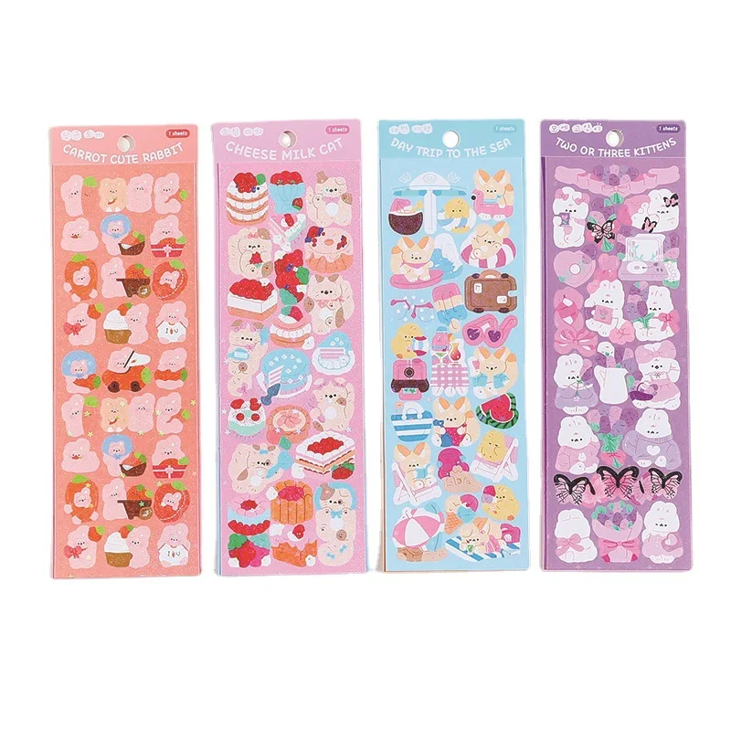 Korean Bling Kitty Cat Cartoon Sticker For Scrapbook Photo DIY Star Ribbon Sticker for Journal Laptop Album Decorative Sticker