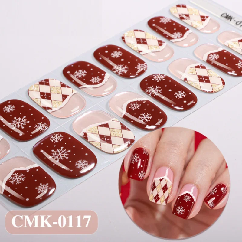 สติ๊กเกอร์ติดเล็บเจลแบบไม่ต้องใช้แสงยูวี ลายคริสต์มาส ติดทนนาน ลายเฟรนช์แมนิคิวร์ ตกแต่งเล็บปลอม