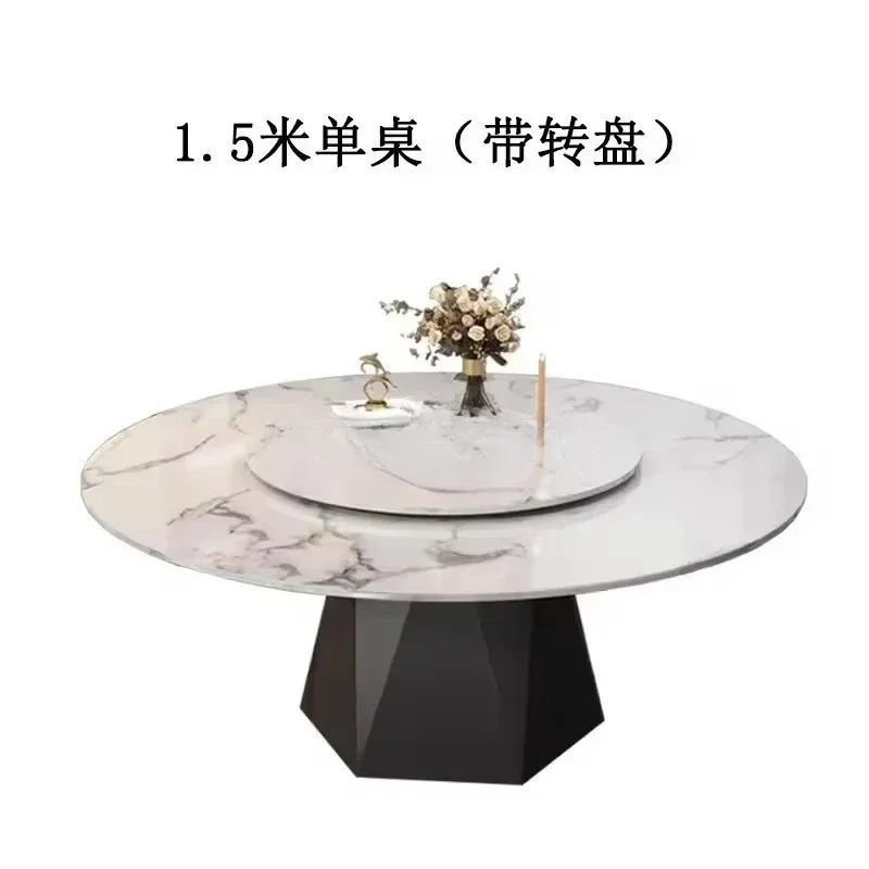 Italian light luxury rock slab dining table and chair combination household round marble dining table with turntable
