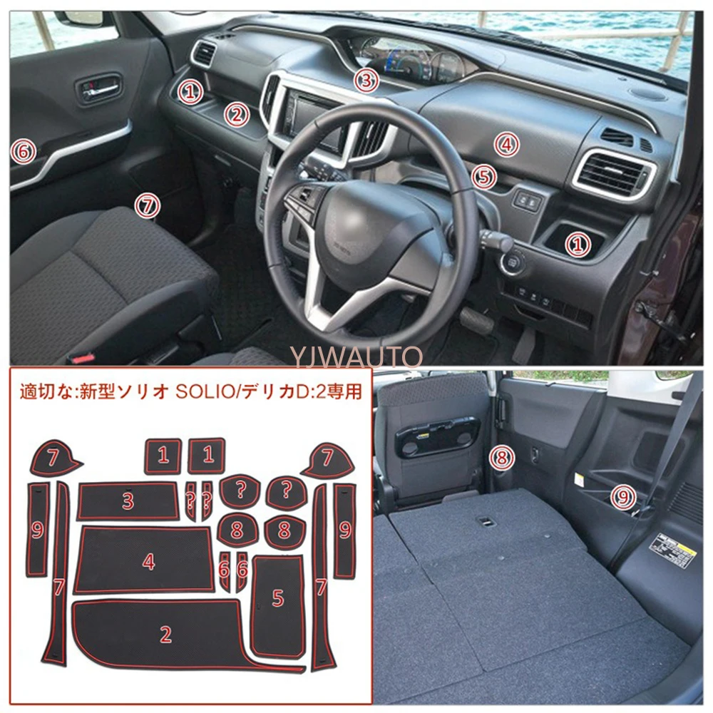 For Suzuki Solio/Mitsubishi Delica 2017~2023 Door Groove Mat Non-slip Car Door Gate Slot Mats Carpets Position Cup Holder Pads