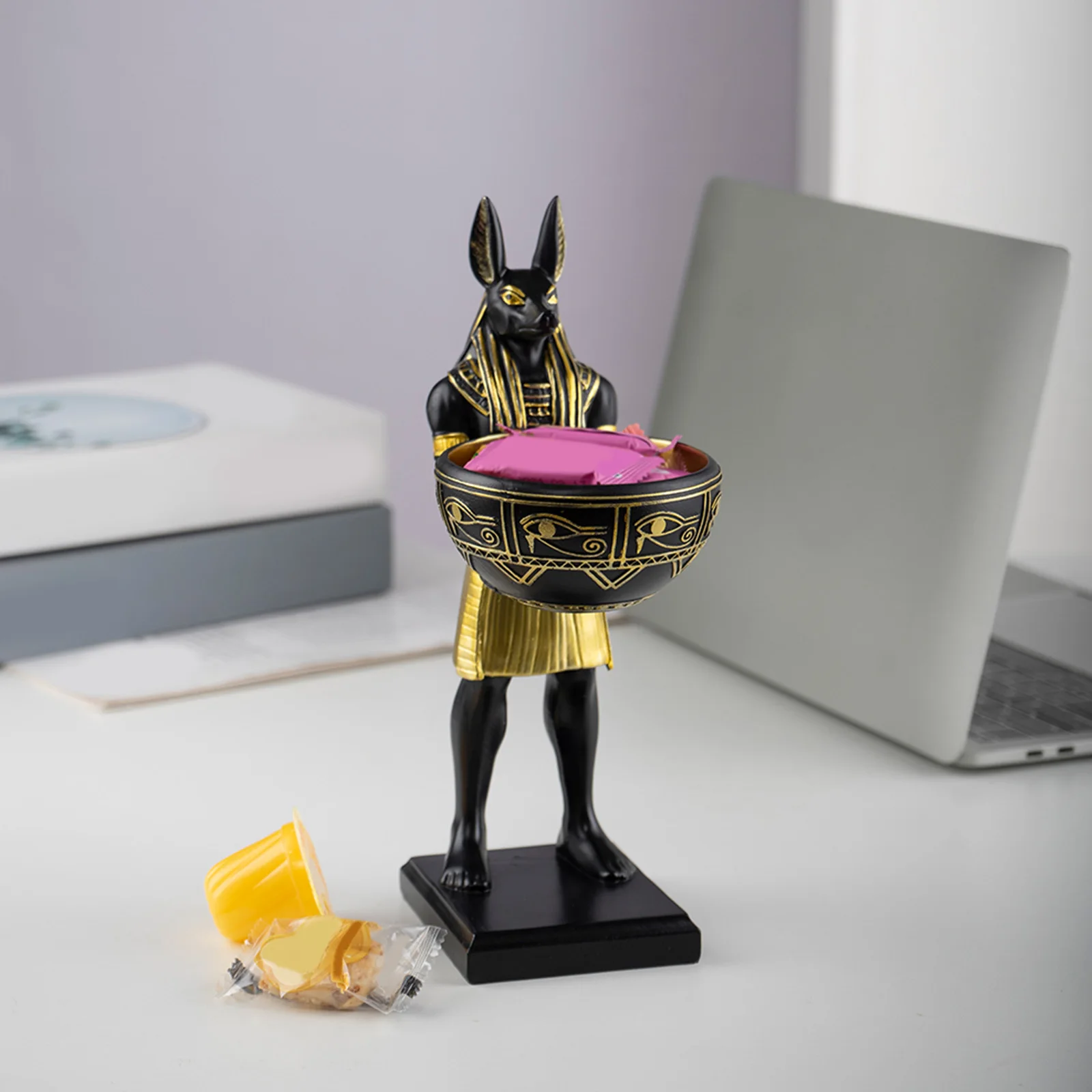 

Статуэтка Анубиса 25 см, египетская скульптура с чашей, фигурка Анубиса, декор в стиле Древнего Египта и настольный органайзер для ключей/украшений