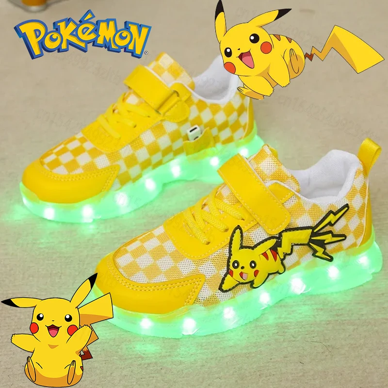 

Disney Frozen Pokemon Figures Pikachu Kids Luminous Sneakers Light Up Shoes Non-slip Glowing Breathable Casual Shoes Girls Boys