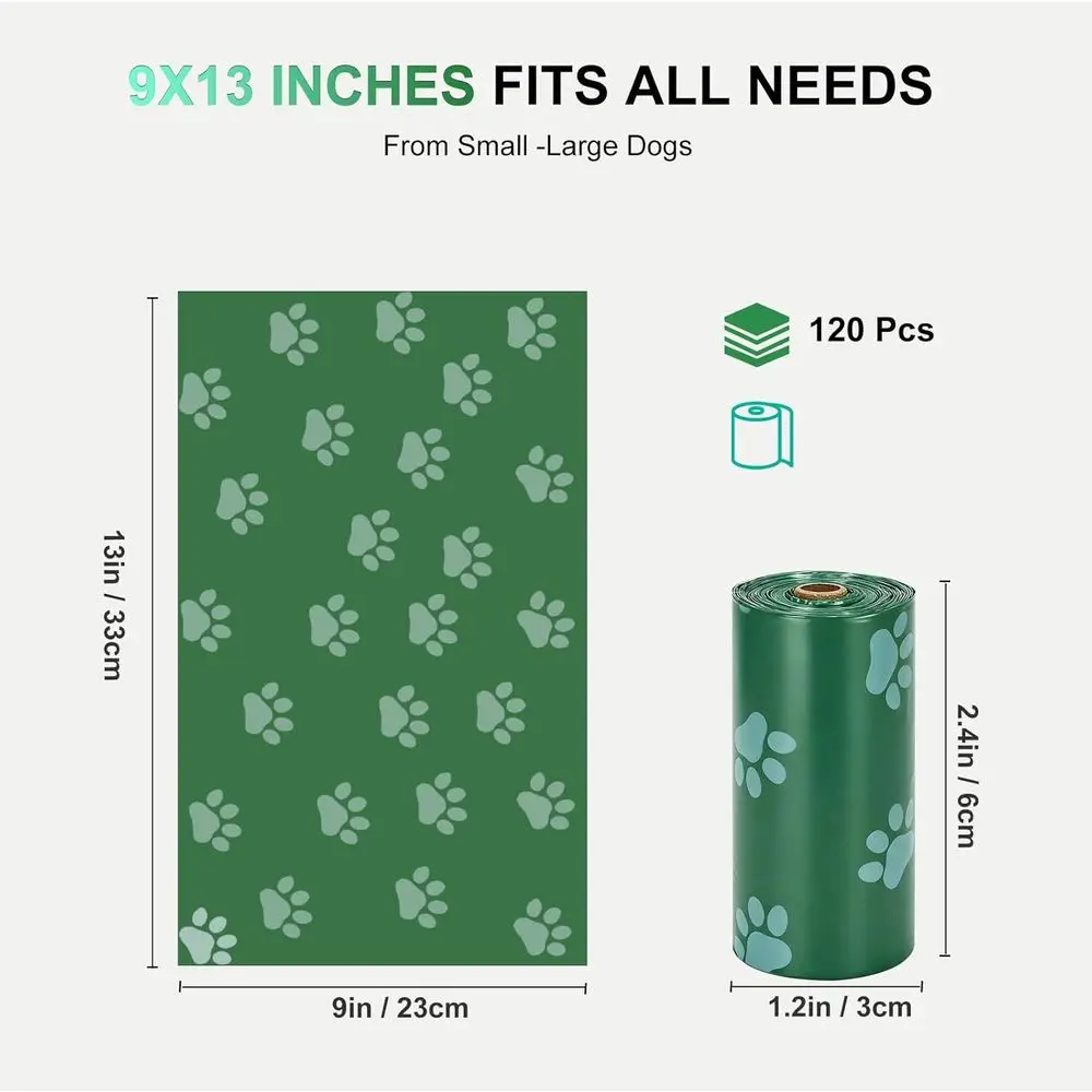 120Pcs Thick Dog Poop Bags Rolls, Leak-Proof Poop Bags for Dog and Cats Litter, 9x13 Inch Scented Pet Waste Bags for Small - Lar
