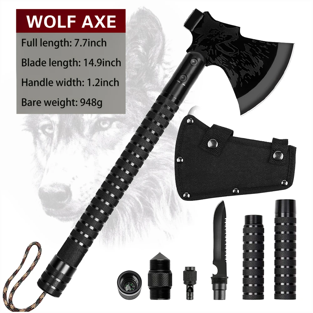 

Foldable Survival Axe Field Equipment Tomahawk Outdoor Camping Chopping Wood Knife Multi Tool Kit Wild Hatchet Axes Wolf Ax