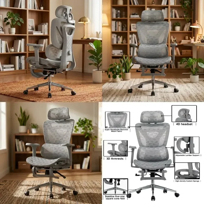 Deluxe Executive Office Chair Modern Mesh Swivel High Back Black with 4D Headrest Adjustable 3D Armrest Waist Support Nap