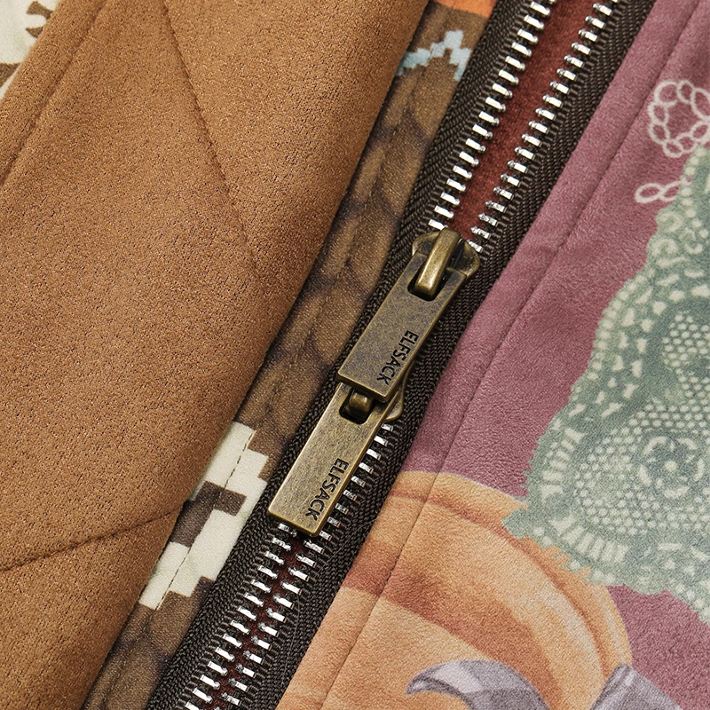 ELFSACK 2025 nuevas llegadas de invierno chaqueta acolchada holgada con Panel estampado de bloques de Color bohemio para mujer