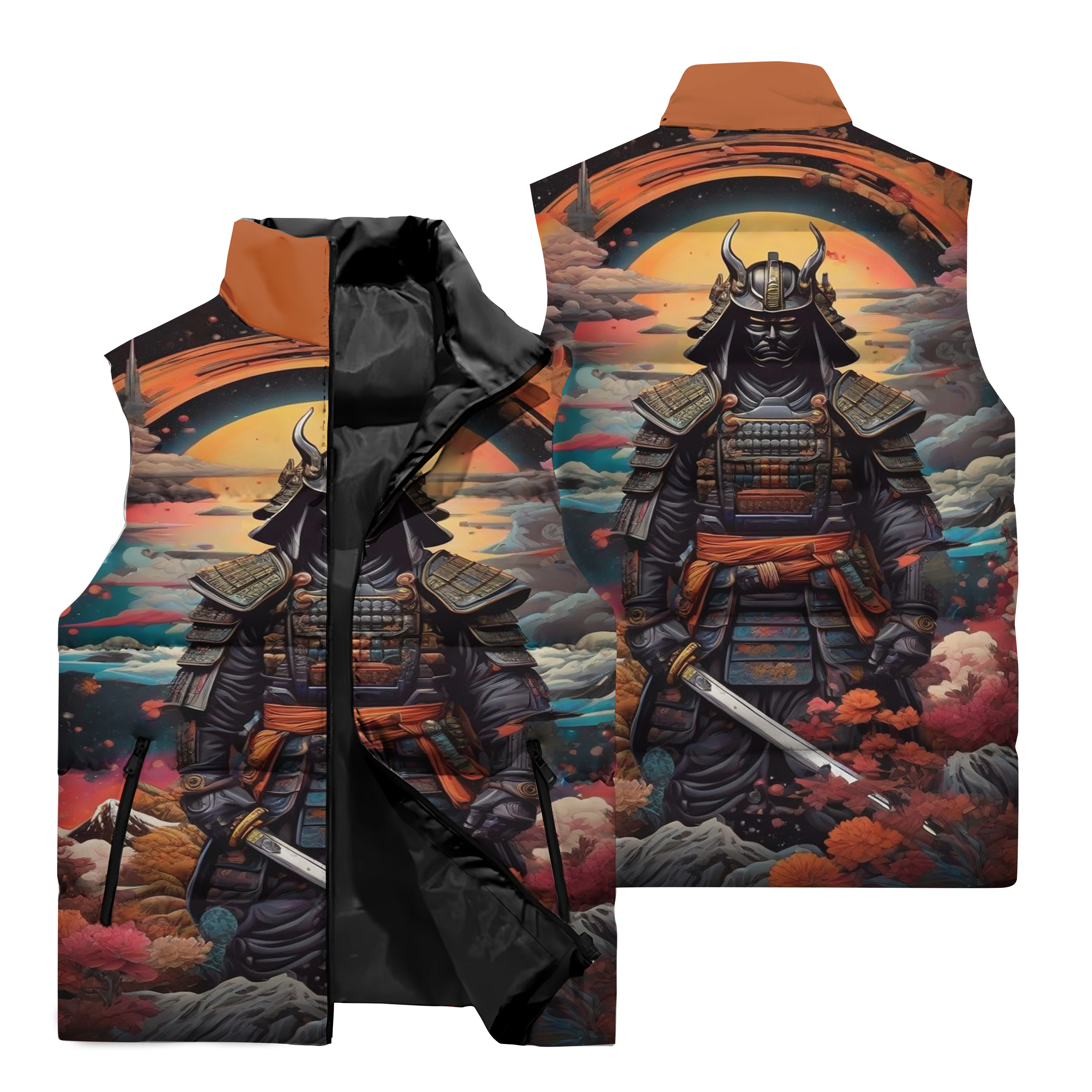 Winter Men\'s Sleeveless Vest 3D Printed Samurai Jacket Outdoor Cycling Windproof Jacket Street Hip Hop Casual Fashion Clothing