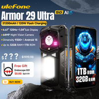 【2025 New】Ulefone Armor 29 Ultra 5G Rugged Phone Smartphone Android 15 32GB+1TB 21200mAh 120W Flash Charging Dual Screen NFC
