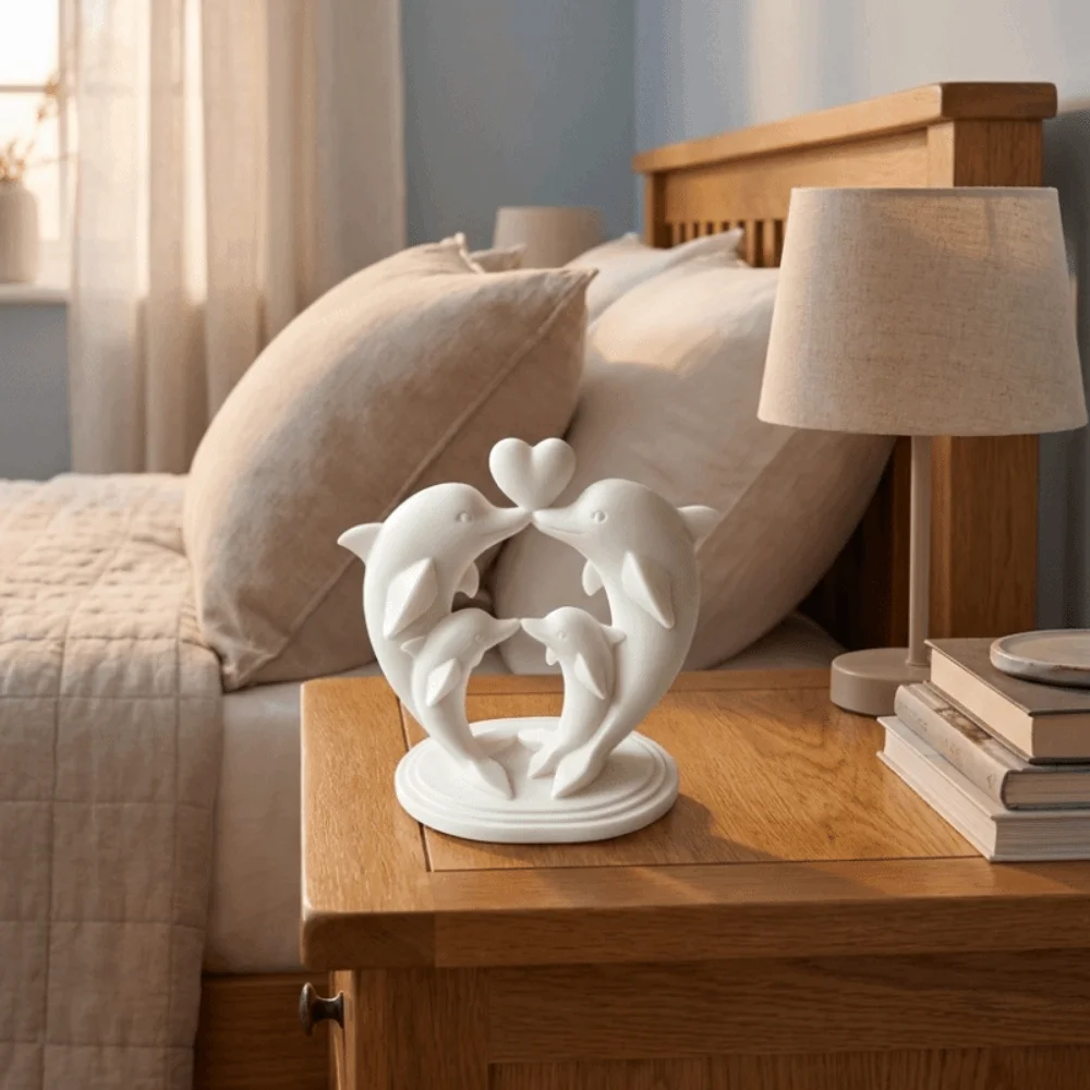 Heart-shape 3D Printed Dolphin Statue Cartoon Plastic Dolphin Family Sculpture Smooth Curved