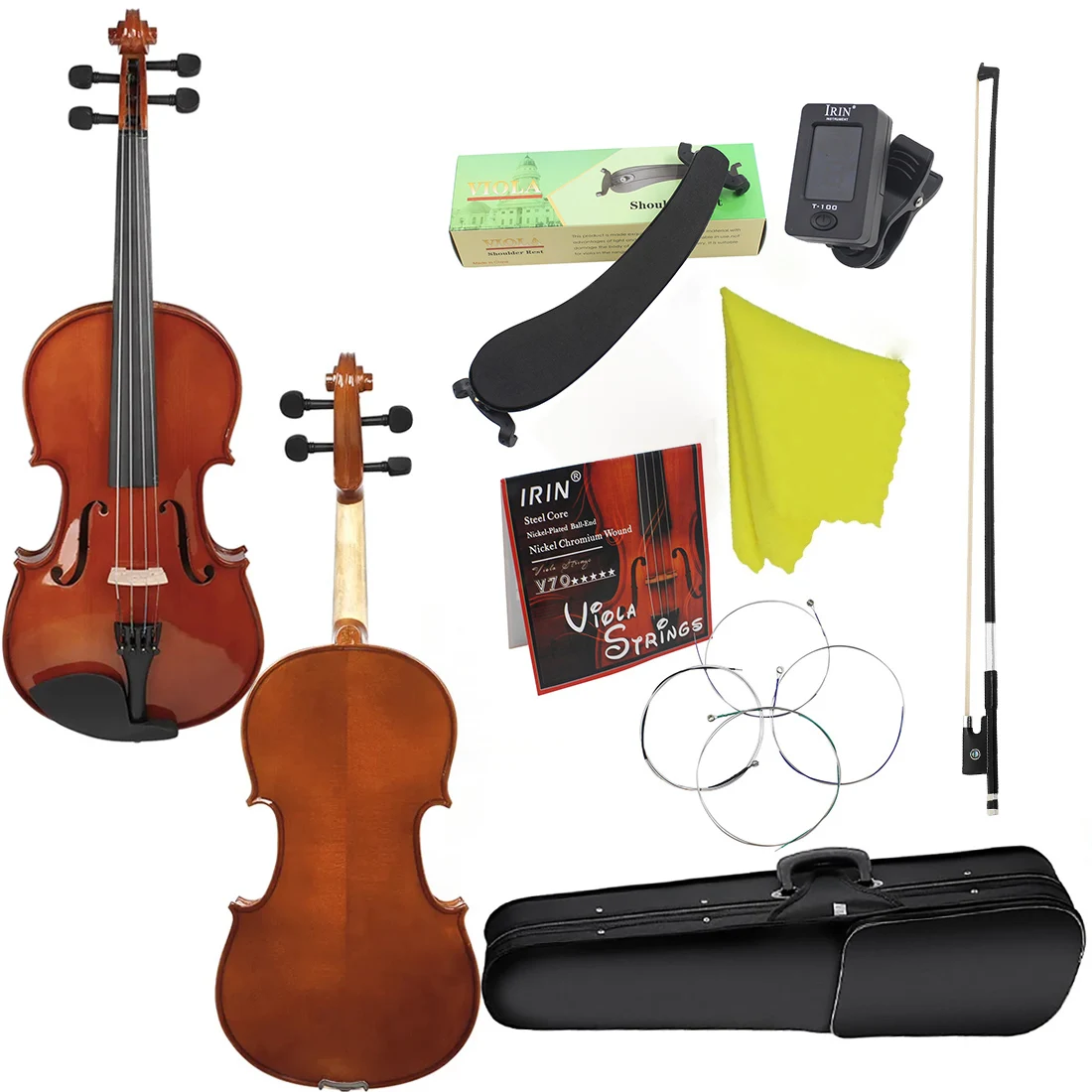 Astonvilla 16 Inch Viol VA-35 Spruce Panel Acoustic Viola with Case Bow  Shoulder Rest Strings Tuner Cleaning Cloth Accessories