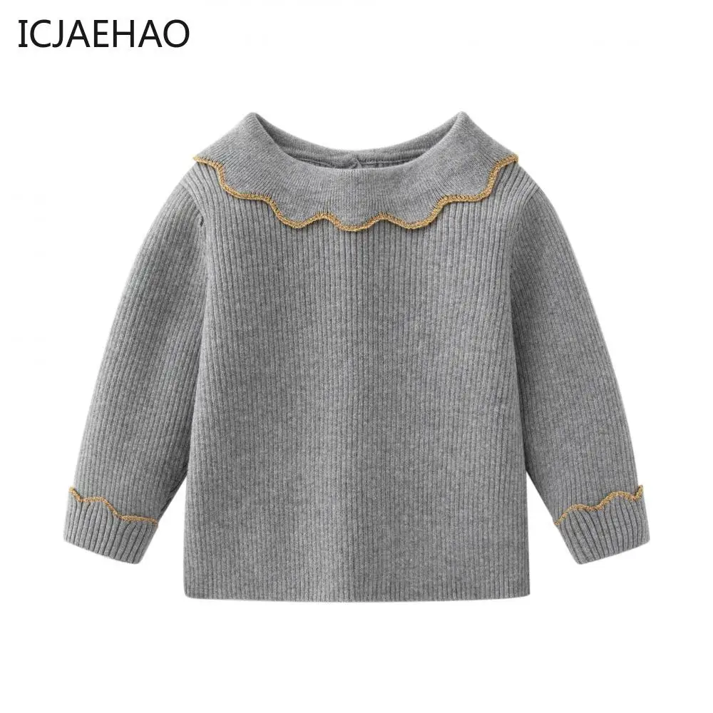 Newborn Baby Girls Knitted Sweatshirt Clothes for Autumn Winter Kids Sweater Top Clothing Classic Solid Color Long Sleeve Cotton