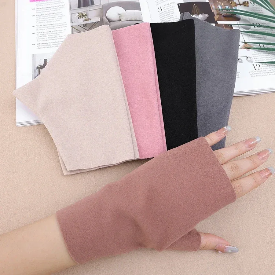 1/2pairs Autumn and Winter Warm Gloves Women's Winter German Velvet Half Finger Plus Velvet Open Finger Telefingers Gloves