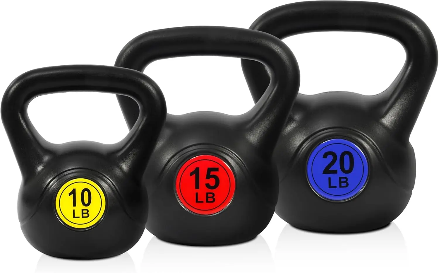 

Wide Grip 3 or 4 Piece Kettlebell Set, Includes 5lb, 10lb, 15lb, 20lb Weights for Home Fitness
