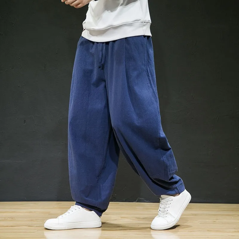 

Loose Linen Casual Pants Men's Summer Korean Sle Harlan Pants Anti-Bacterial Lightweight Breathable Low Waist Trousers