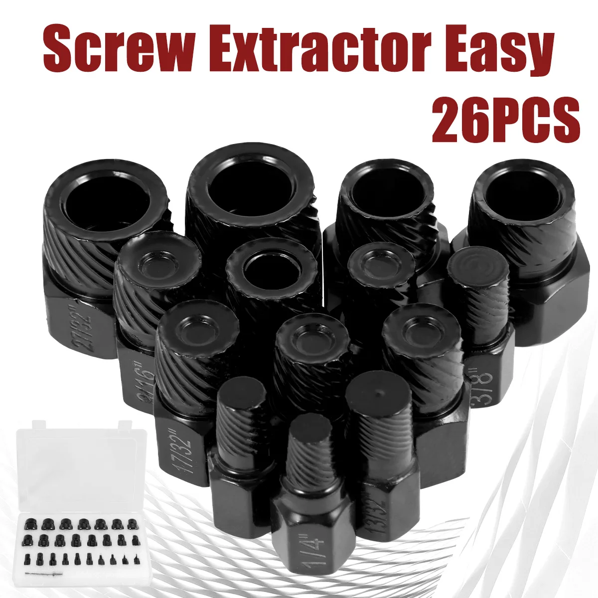 26Pcs Bolt Nut Extractor Set Steel Damaged Impact Bolt Nut Remover Tool Broken Screw Stud Removal Kit Durable 3/8inch Drive Rust