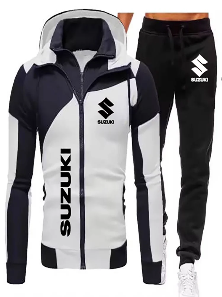 AliExpress Suzuki's New Men's Double-Zipper Hooded Set, Outdoor Cycling, Hiking, Fitness Custom Pullovers, Sport Pants Set, Men's Clothing