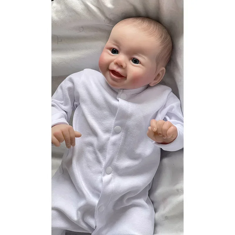 49CM Reborn Baby Dolls Smiling Face Lifelike Real Touch Reborn Emmy 3D Skin Multiple Layers with Hand-Painted Hair Real Photo