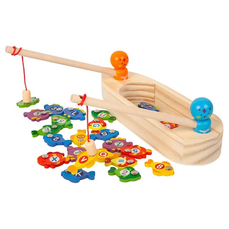 Kinder Holzboot Magnetisches Angelspielzeug Ziffer Mathematik Alphabetisches Lernspielzeug Outdoor Lustiges Kindergeschenk