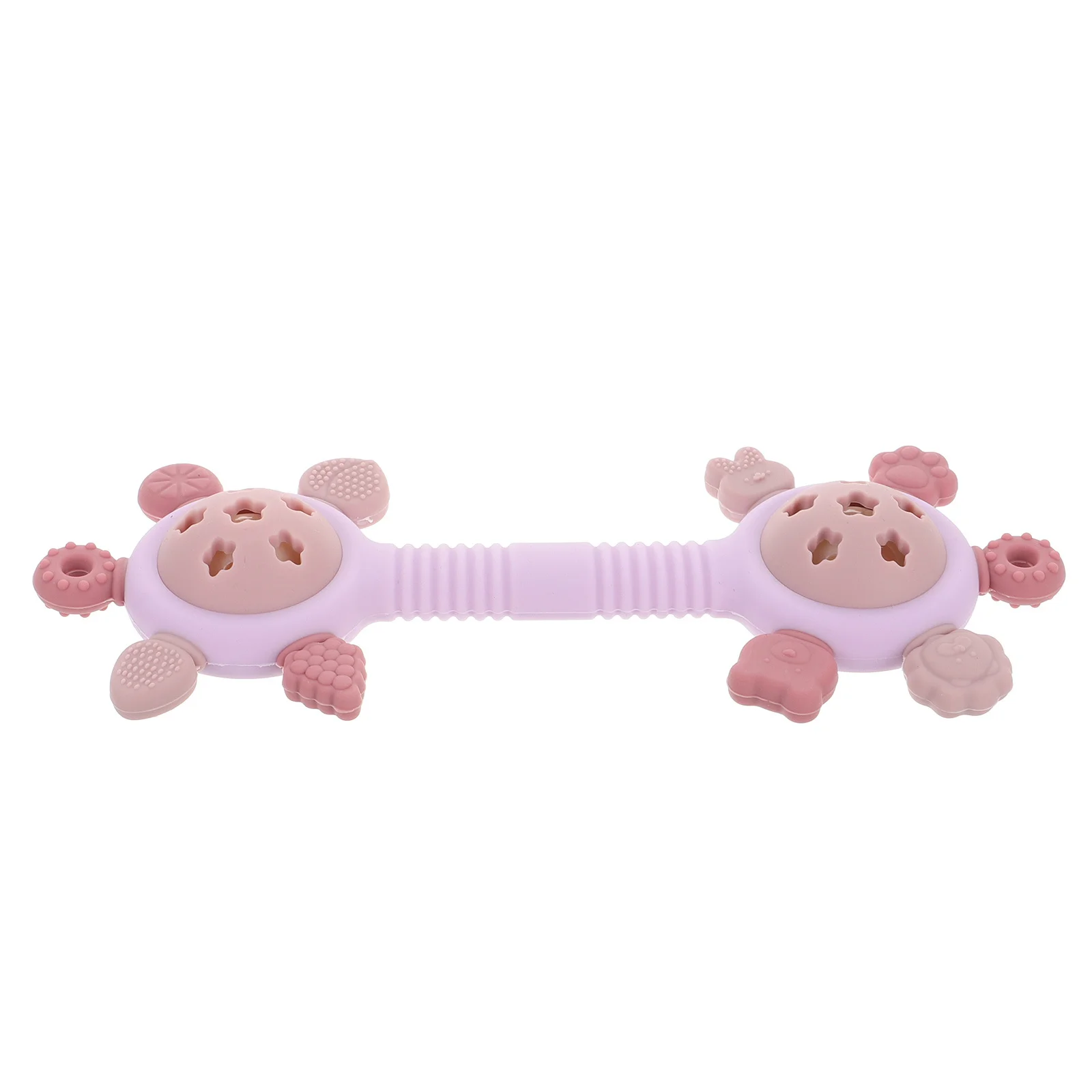 خشخيشة سيليكون برأسين للأطفال، شاكر مرن ناعم باللون الوردي، صوت مهدئ مثالي للفتيات الرضع للتسنين واللعب الهدوء #5