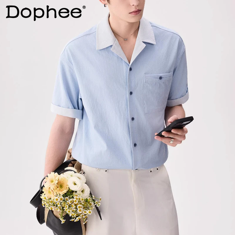

Fashion Men's High-end Color Matching Shirts Men's 2026 Summer New Loose Comfort Tops Simple Handsome Short Sleeve Trend Shirts