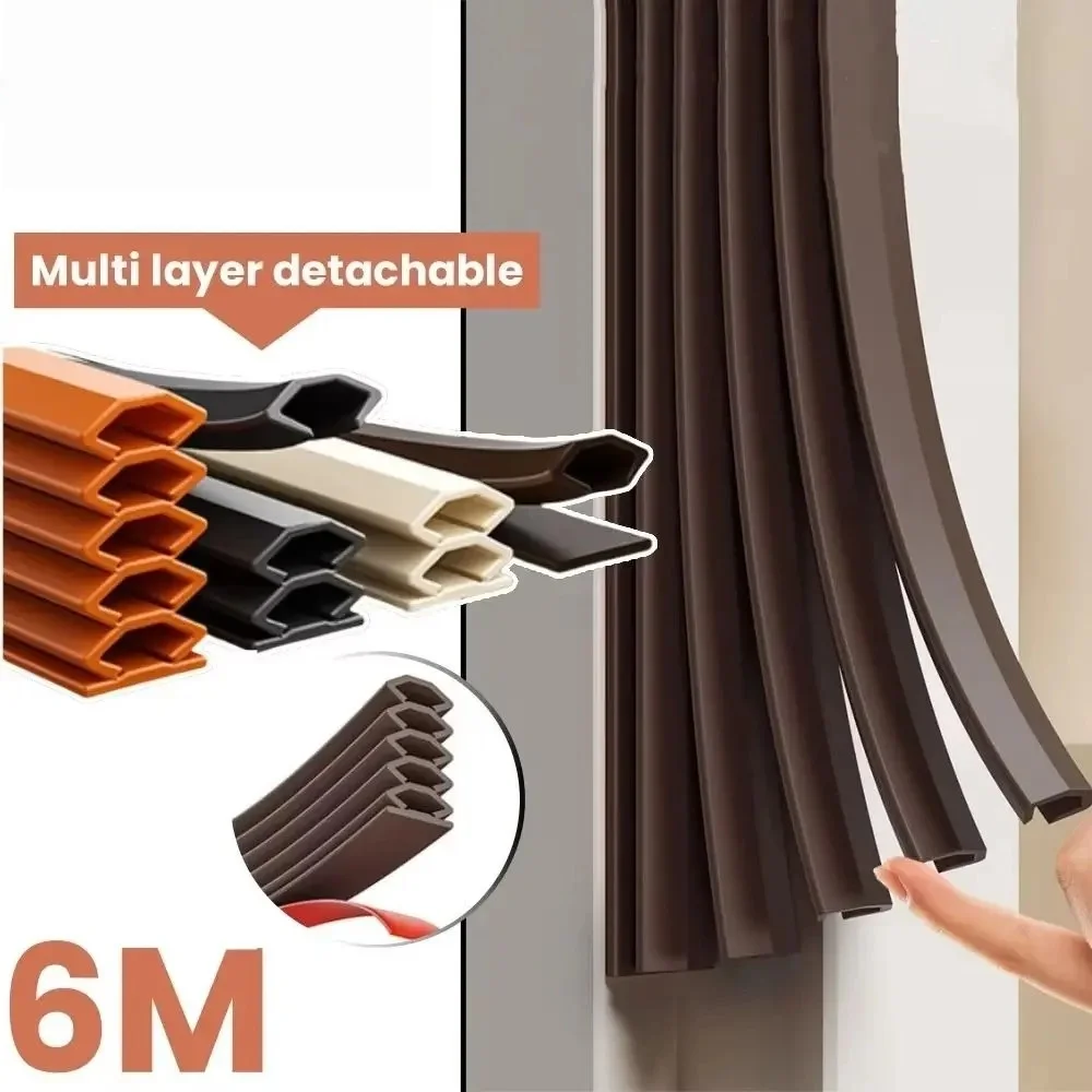 

Уплотнительная лента для дверных проемов 6 м/рулон, пыле- и ветрозащитная, противоударная, звукоизоляционная, самоклеящаяся