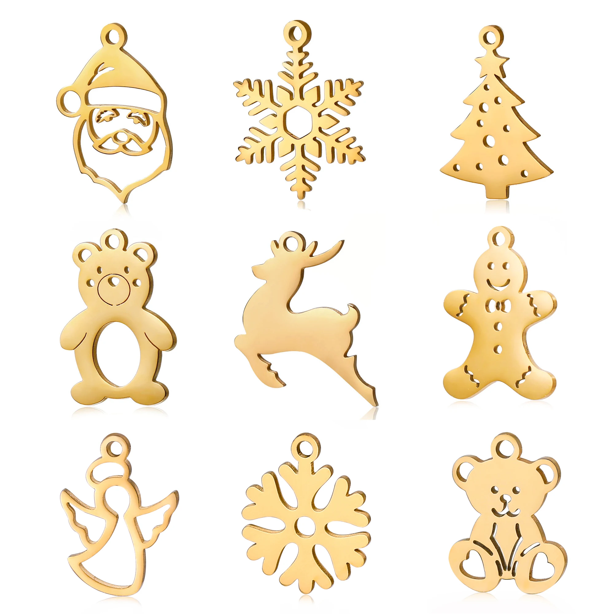 5pc Stainless Steel Christmas Tree＆Santa Claus＆Snowflake＆Gingerbread Man Charm Diy Bracelet Necklace Pendant Jewelry Accessories