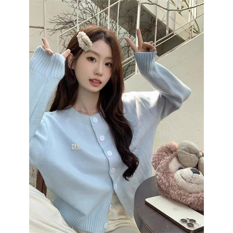 Women Autumn Korean Simplicity Loose Solid Color O-neck Long Sleeve Knitwear Women Clothes Office Lady All-match Cardigan Coat