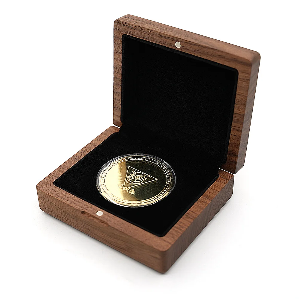 Black Walnut Solid Wood Commemorative Coin Badge Box Brooch Organization Coin Badge Packaging Wooden Box