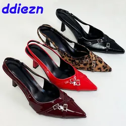 Fashion Pointed Toe Footwear Pumps Ladies High Heels Shoes Female Slingbacks Women Medium Heels Shoes Sandals Big Size 43