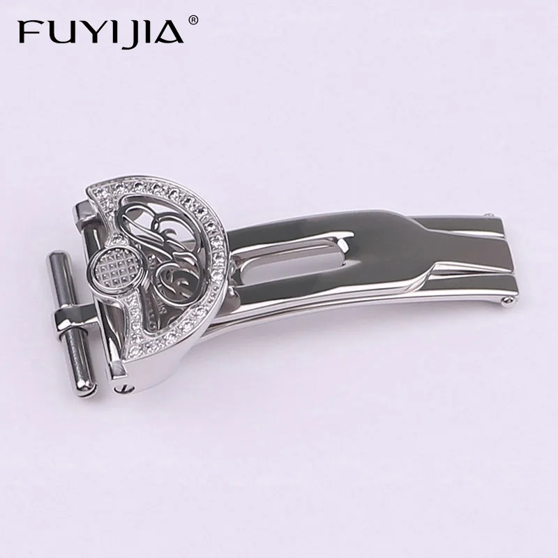 FUYIJIA Luxury B-reguet REINE-DE-NAPLES Leather Strap Diamond Folding Buckle 14mm Folding Clasp Stainless Steel Watch Buckle