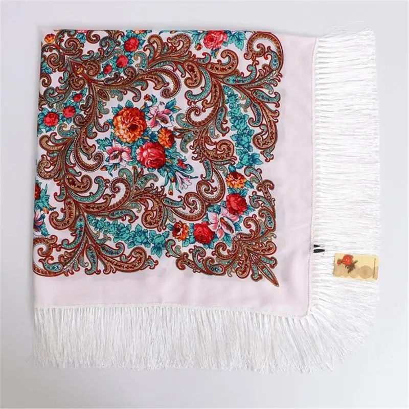 

A52E Floral Print Cotton Scarf Shawl With Fringe Trim For Women Four Season Stylish Shoulder Wrap Neckerchief