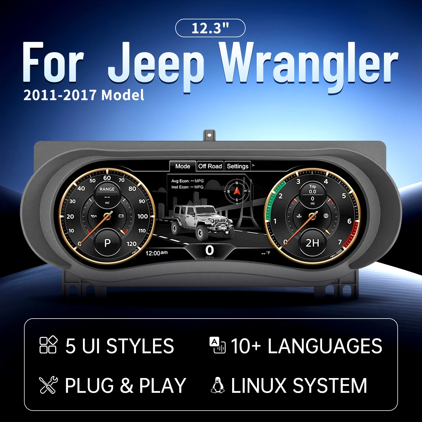 12.3 inch Screen For Jeep Wrangler 2011-2017 Car LCD Digital Cluster Virtual Cockpit Speedometer LCD Instrument Panel