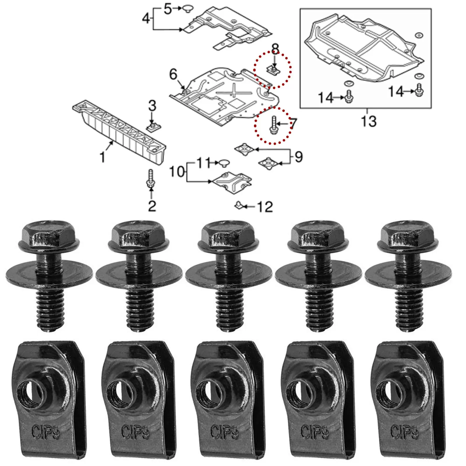 Car Body Bolts & U-nut Clips M6 Engine Shield Guard Bumper Fender Screw For Nissan QASHQAI Rogue Sport Juke Almera Leaf Frontier