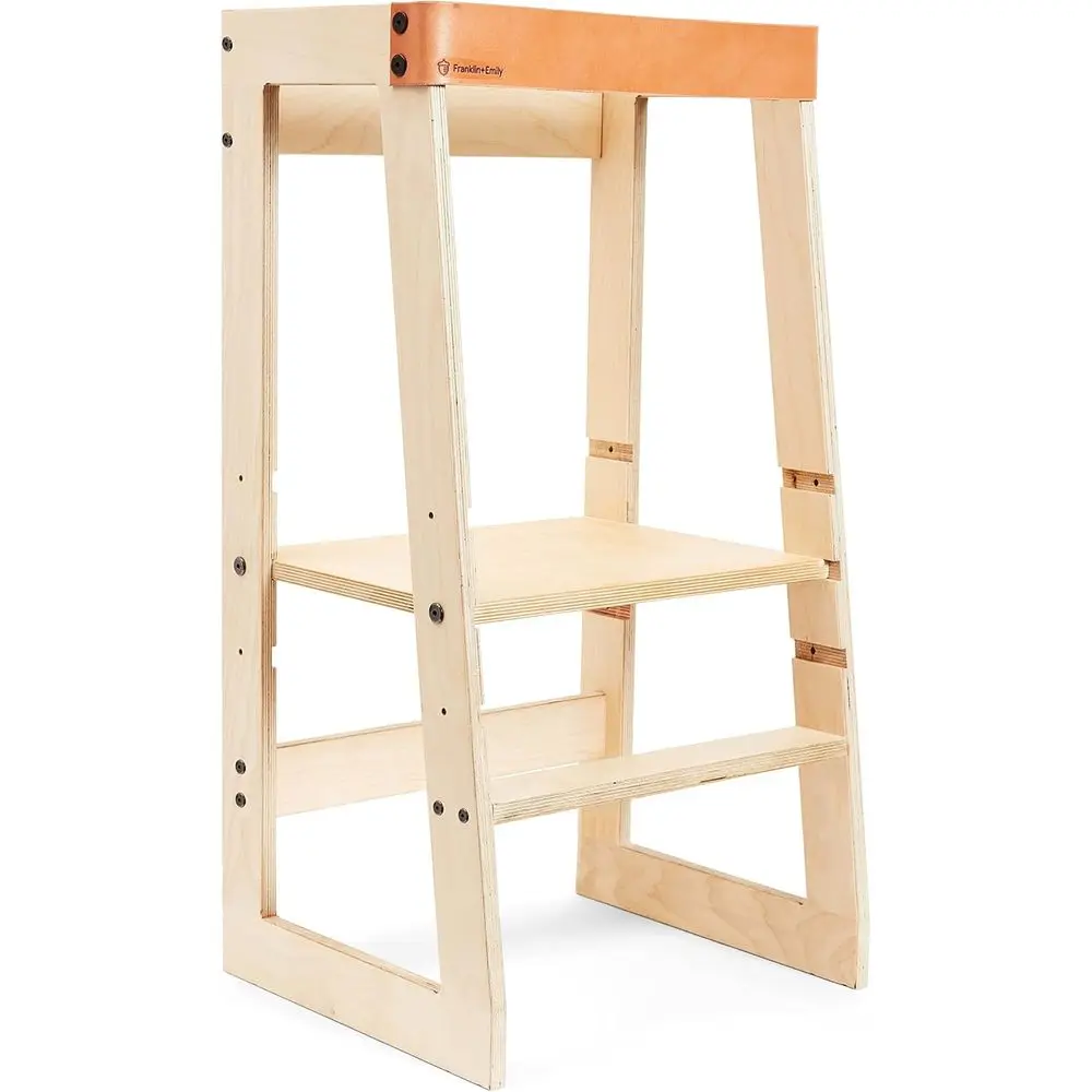 

Toddler Wooden Tower and Step Stool with Leather Strap, Kitchen Helper, Safety Seat, Activity Center