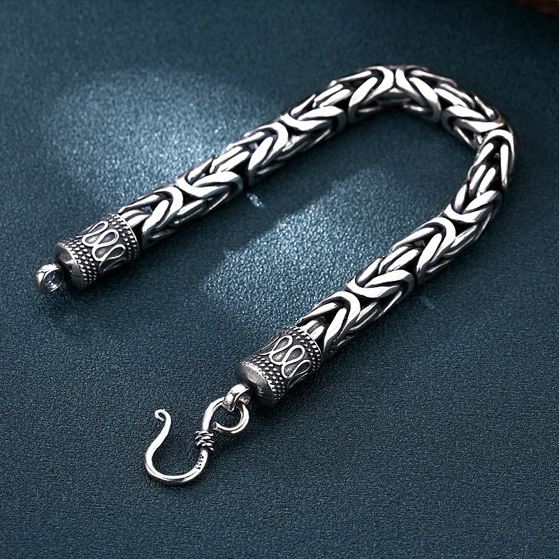 925 sterling silver retro jewelry peace pattern bracelet men thick style handmade distressed thai silver trendystylish